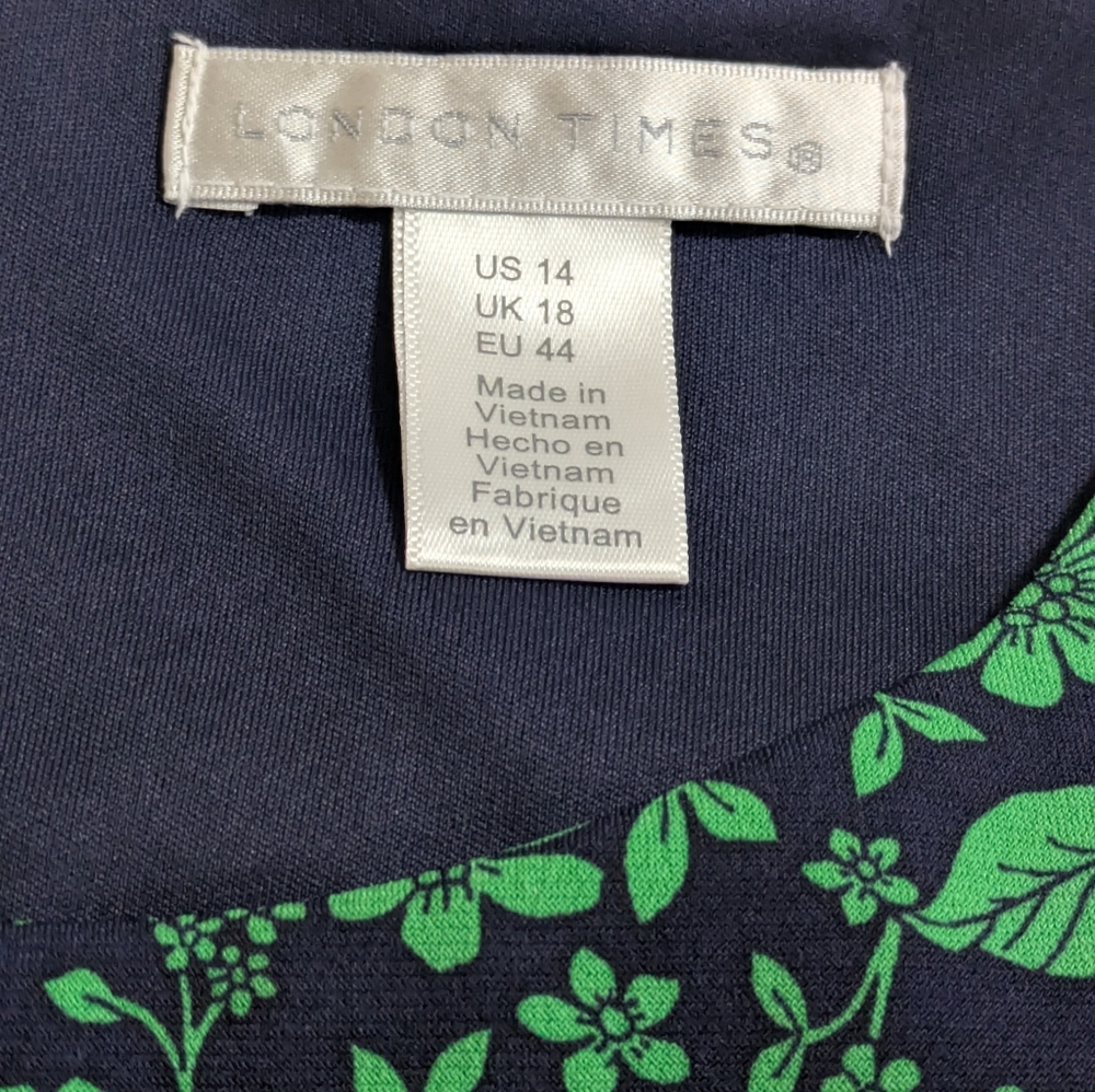 London Times Women's Floral Printed Sleeveless Midi Dress Green Blue Sz 14 EUC - Picture 14 of 15